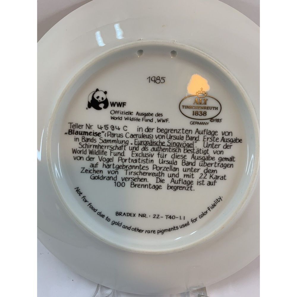 Vintage 1985 Collector's Plate " BLAUMEISE" by Ursula Band 22K Gold Rim w/COA - Picture 2 of 9